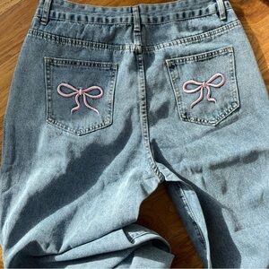 NEW Nova Blue Pink Ribbon Wide Leg Light Blue Jeans Women Size XL